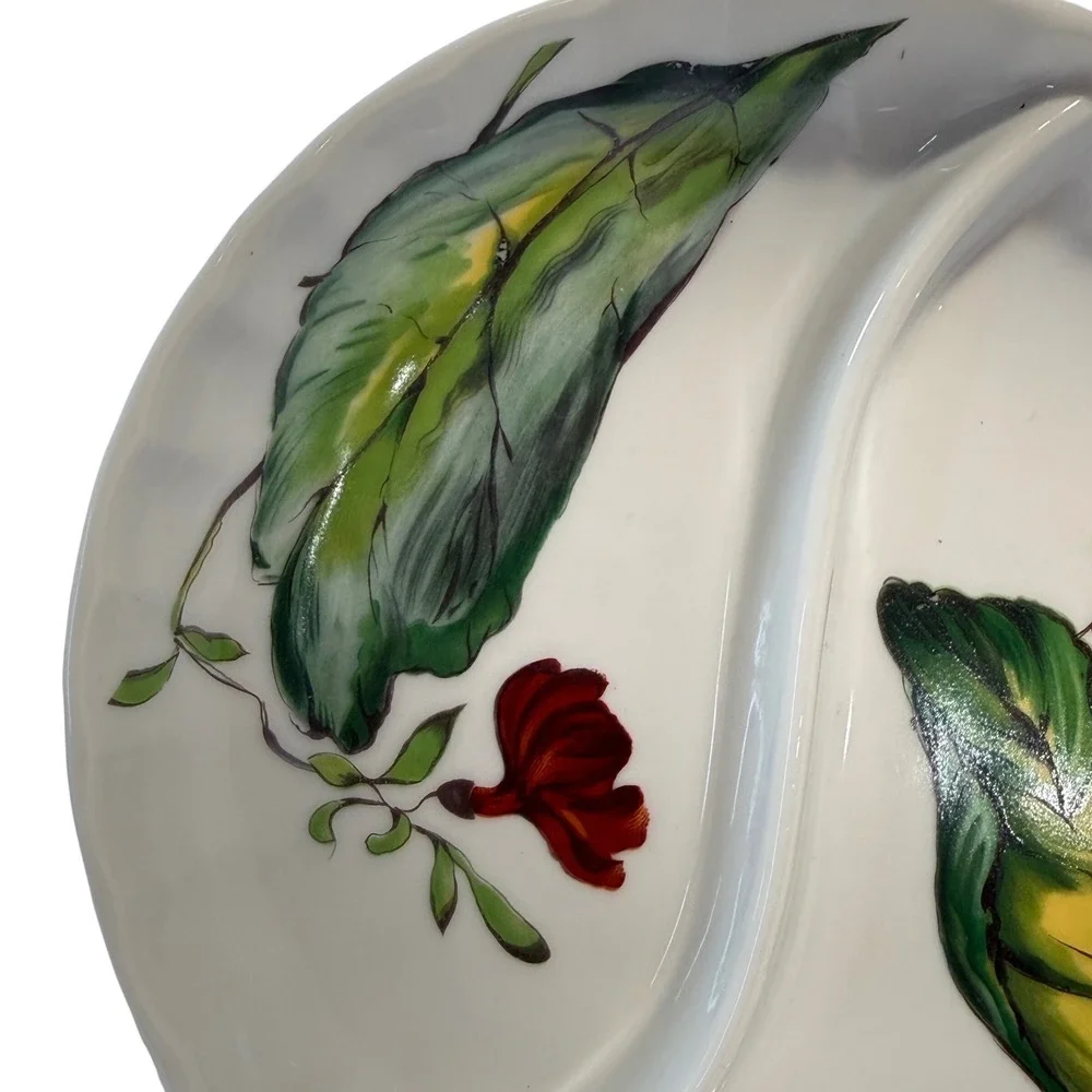 Mottahedeh Design Divided Serving Dish Leaf Floral Hand Painted‎ Cottagecore